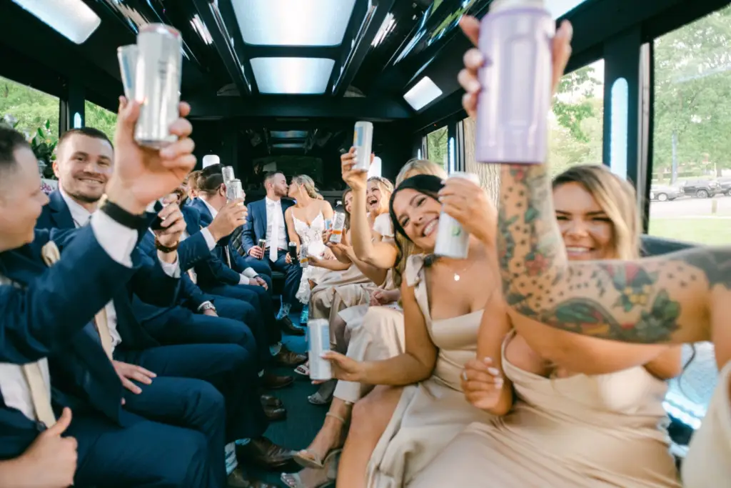 Group enjoying a Miami party bus with music, lights, and nightlife vibes