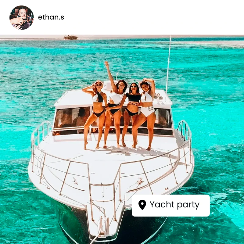 Friends partying on a yacht in Miami, good vibes, music, and summer energy